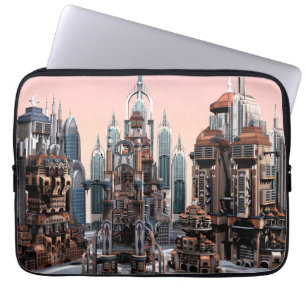 Capa Para Notebook Arte de Paisagem Urbana Futurista Pastel Fantasia