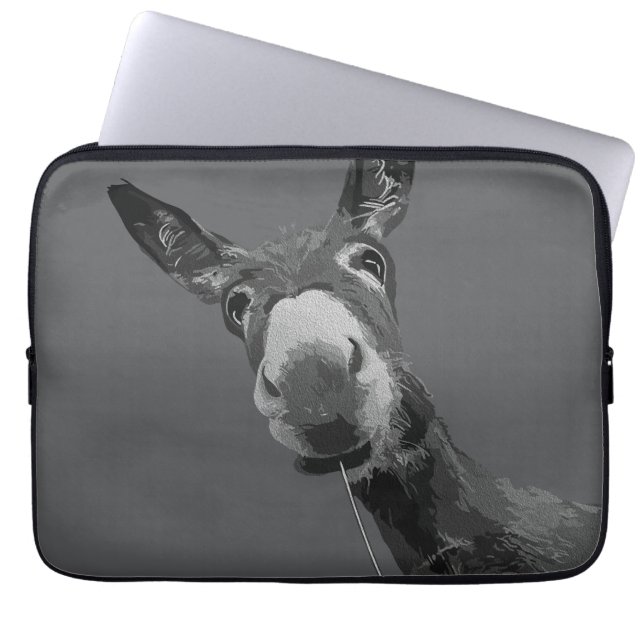 Capa Para Notebook Arte de retrato em tons de cinza de burro engraçad (Frente)