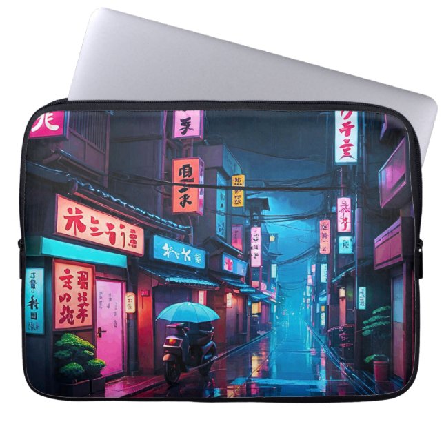 Capa Para Notebook Arte de Rua de Tóquio à Noite LoFi  (Frente)