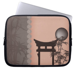 Capa Para Notebook Arte digital asiática marrom Torii bamboo lua