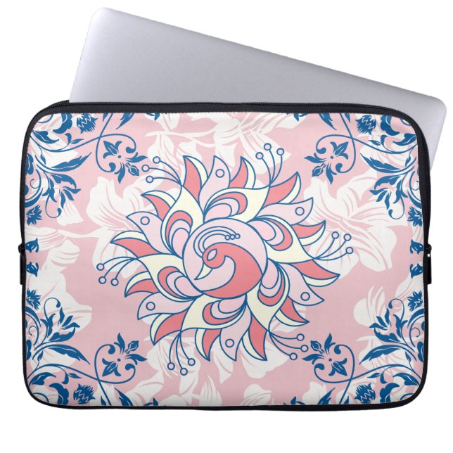 Capa Para Notebook Arte Floral Azul e Rosa, Vida Brilhante (Frente)