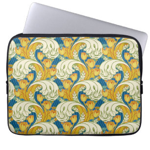 Capa Para Notebook Arte Floral de Tulipas em Teal e Dourado no Estilo