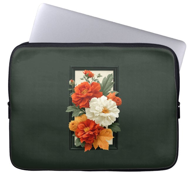 Capa Para Notebook Arte Floral Laranja e Branco Elegante   (Frente)