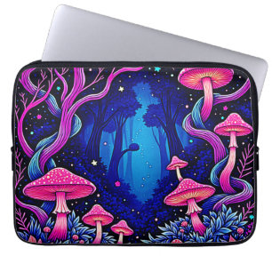 Capa Para Notebook Arte Floresta de Cogumelo Rosa Neon