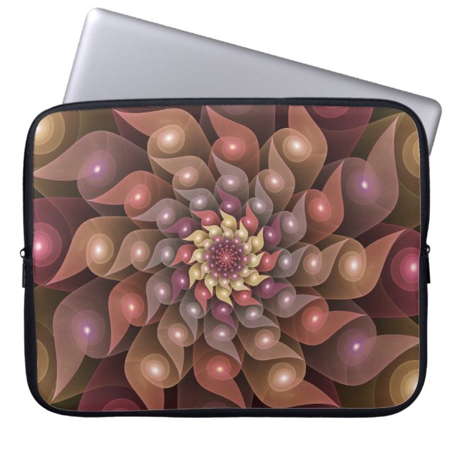 Capa Para Notebook Arte fractal abstrata moderna flor brilhante surre (Frente)
