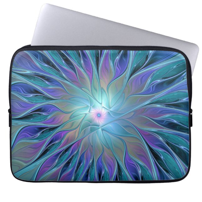 Capa Para Notebook Arte Fractal Abstrato de Sonho Roxo Azul (Frente)