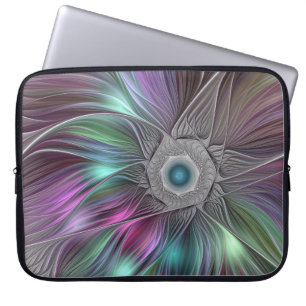 Capa Para Notebook Arte Fractal Colorida de Abstrato de Flor Grande