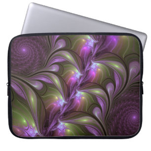 Capa Para Notebook Arte Fractal de Khaki, Abstrato violeta e colorida