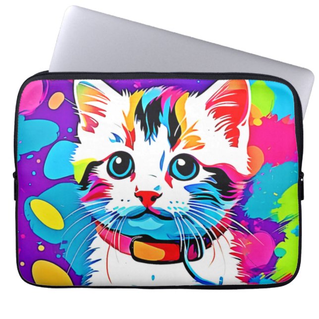 Capa Para Notebook Arte Gatinho Colorida (Frente)