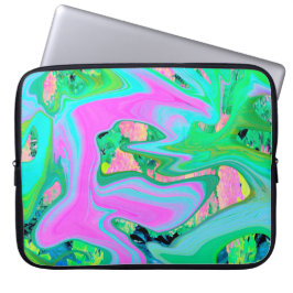 Capa Para Notebook Arte Líquido Rosa e Azul Claro Retro em Hortênsia