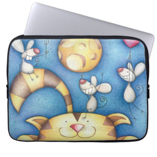 Capa Para Notebook Arte Lunar de Gato e Rato Caprichosa e Fofa