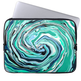 Capa Para Notebook Arte Marble Azul, Teal, Turquesa e Rochas Brancas