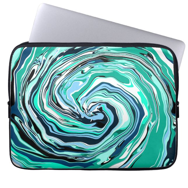 Capa Para Notebook Arte Marble Azul, Teal, Turquesa e Rochas Brancas (Frente)