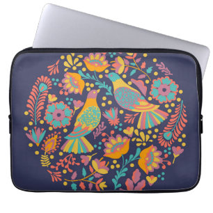 Capa Para Notebook Arte Popular Mexicano Colorido Pássaros e Flores A