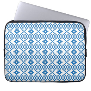 Capa Para Notebook Arte popular tribal e azul letã e branca