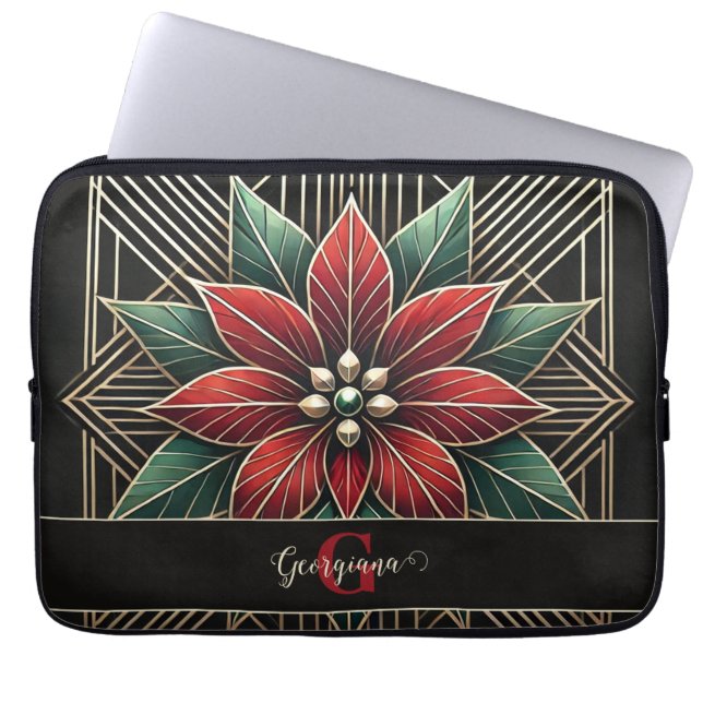 Capa Para Notebook Arte Retro Personalizada Deco Poinsettia (Frente)
