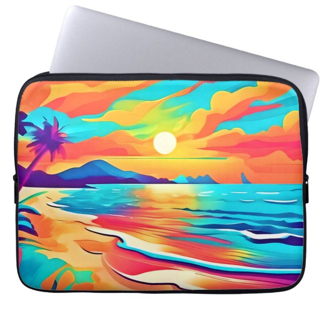 Capa Para Notebook Arte Sunset de Praia Vibrante (Frente)