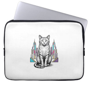 Capa Para Notebook Arte Vetorial de Cidade de Gato Cibernético Gravad