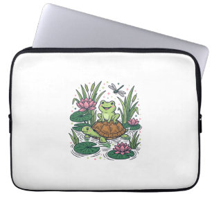 Capa Para Notebook Arte Vetorial Vintage de Sapo Fofo Montando Lago d