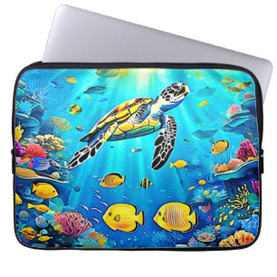 Capa Para Notebook Arte Vibrante de Recife de Tartaruga Marinha