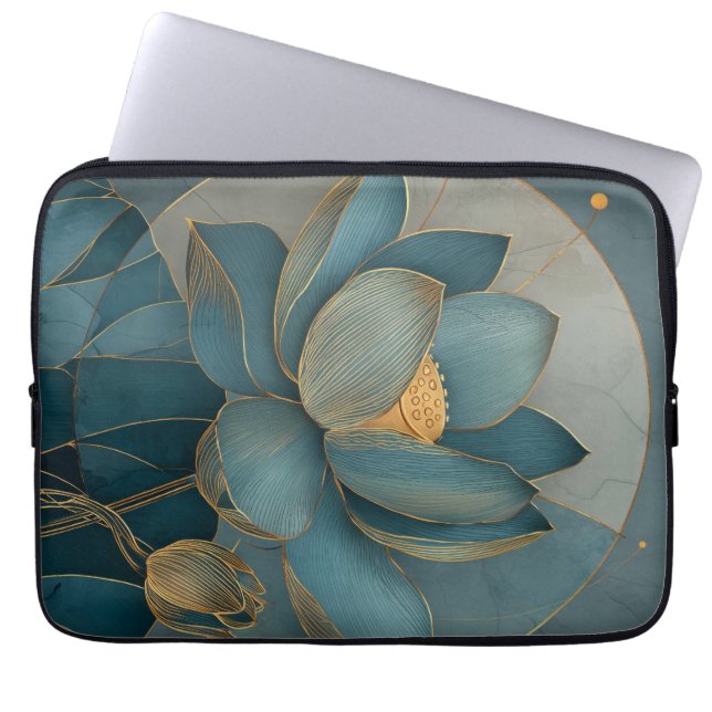Capa Para Notebook Arte Zen Geométrica de Linha Flor de Lótus Dourada (Frente)