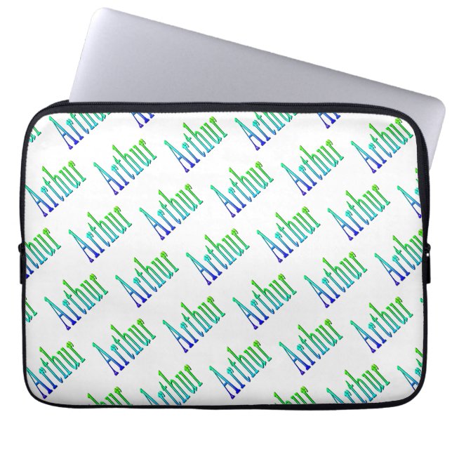 Capa Para Notebook Arthur Name Em Verde E Azul, (Frente)