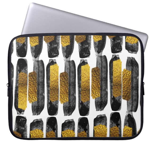 Capa Para Notebook Artista dourado: Abstrato preto e Dourado (Frente)