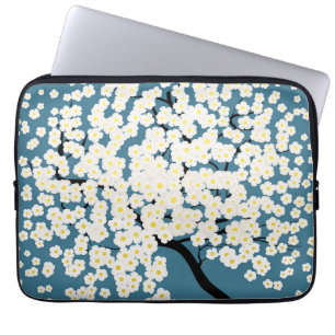 Capa Para Notebook Árvore de Arte de Flores Brancas Lindas em Flor