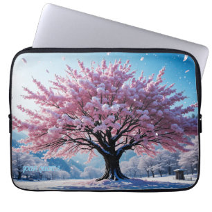 Capa Para Notebook Árvore de Cerejeira Surrealista em Paisagem Nevada