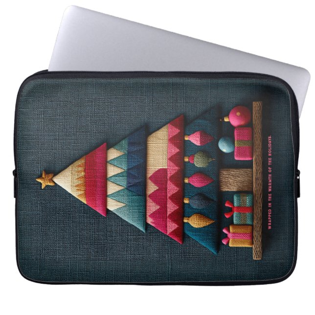 Capa Para Notebook Árvore de Natal com Textura de Tecido Acolchoado (Frente)