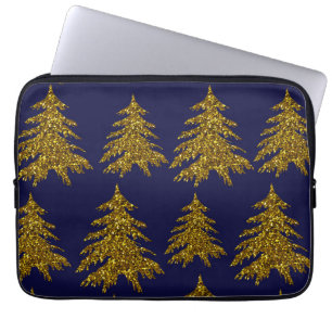 Capa Para Notebook Árvore de Natal Dourada e brilhante sobre fundo az