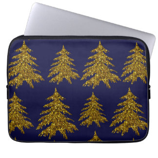 Capa Para Notebook Árvore de Natal Dourada e brilhante sobre fundo az