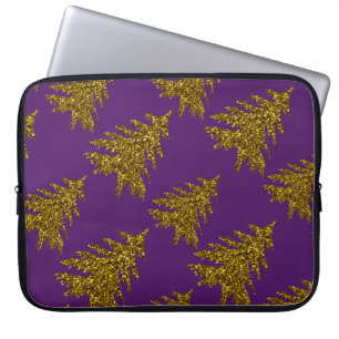 Capa Para Notebook Árvore de Natal Dourada e brilhante sobre fundo r