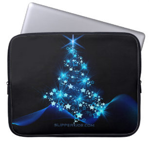 Capa Para Notebook árvore de Natal estilizada SlipperyJoe azul brilha