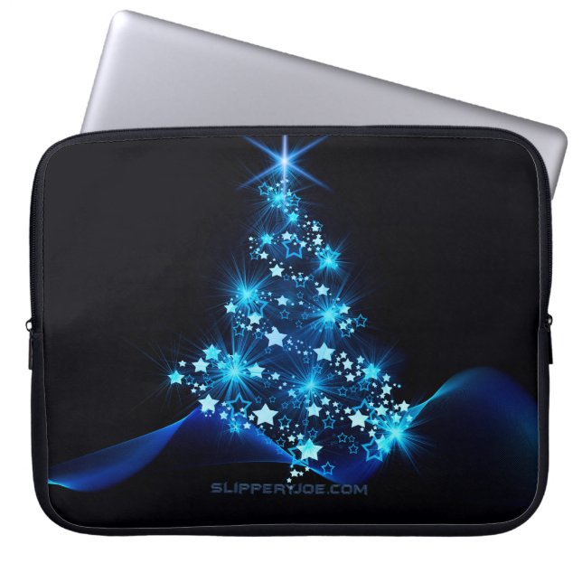 Capa Para Notebook árvore de Natal estilizada SlipperyJoe azul brilha (Frente)