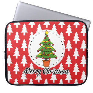 Capa Para Notebook Árvore de Natal sobre Pinheiros Vermelhos - Feliz 