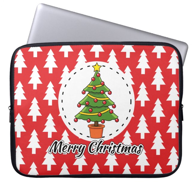 Capa Para Notebook Árvore de Natal sobre Pinheiros Vermelhos - Feliz  (Frente)