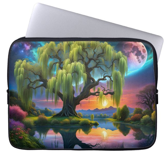 Capa Para Notebook Árvore selvagem sob a lua cheia N Starry sky Sunse (Frente)