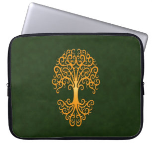 Capa Para Notebook Árvore tribal do verde do ouro da vida