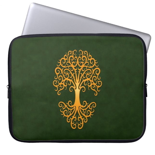 Capa Para Notebook Árvore tribal do verde do ouro da vida (Frente)