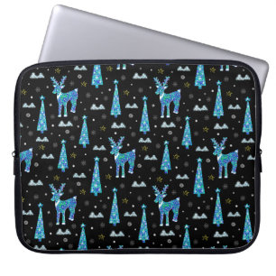 Capa Para Notebook Árvores de Natal, flocos de neve de renas. Ilhus 