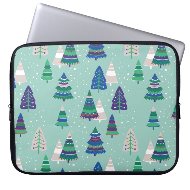 Capa Para Notebook Árvores de Natal, fundo azul (Frente)