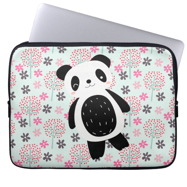 Capa Para Notebook Árvores, Flores e Ursos de Panda (Frente)