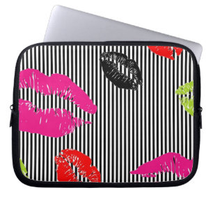Capa Para Notebook As bolsas de laptop dos lábios de Stripey