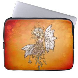 Capa Para Notebook Asas ouros e sonhos florescentes, a fada mágica