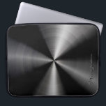 Capa Para Notebook Aspecto do Aço Inoxidável Metálico Negro brilhante<br><div class="desc">Aspecto de aço inoxidável metálico elegante e brilhante,  preto,  bolsa de laptop. Monograma personalizado e opcional.</div>