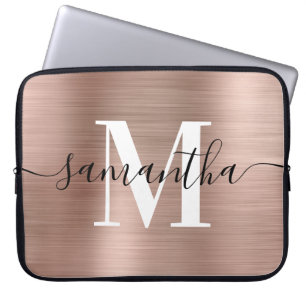 Capa Para Notebook Assinatura Elegante Monograma Moderno Folha Rosa G