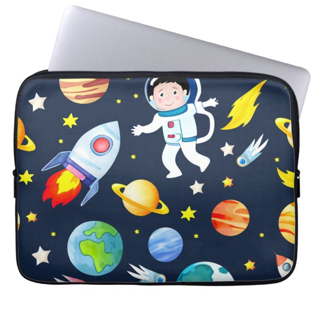 Capa Para Notebook Astronaut in Space Planets and Rockets Pattern (Frente)