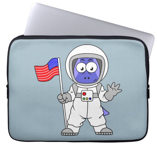 Capa Para Notebook Astronauta Parasaurolophus Segurando Bandeira Amer (Frente)
