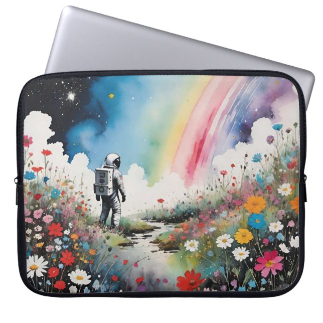 Capa Para Notebook Astronauta Solitário em um Planeta Florido com Arc (Frente)